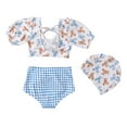 thumbnail image 2 of 3 Piece Infant Baby Girl Bikini Swimsuit Cartoon Bear Swimwear Short-Sleeved Top+Bikini Bottoms +Swim Cap Toddler Bathing Suit Summer Outfit Set 1-10T, 2 of 7