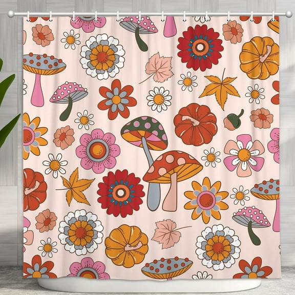 Retro Sun Flower Shower Curtain, Vintage Hippie Funky 70s Sun Flowers Shower Curtains for Bathroom Decor, Boho Colorful Floral Shower Curtain Set with 12 Hooks, 72X72in
