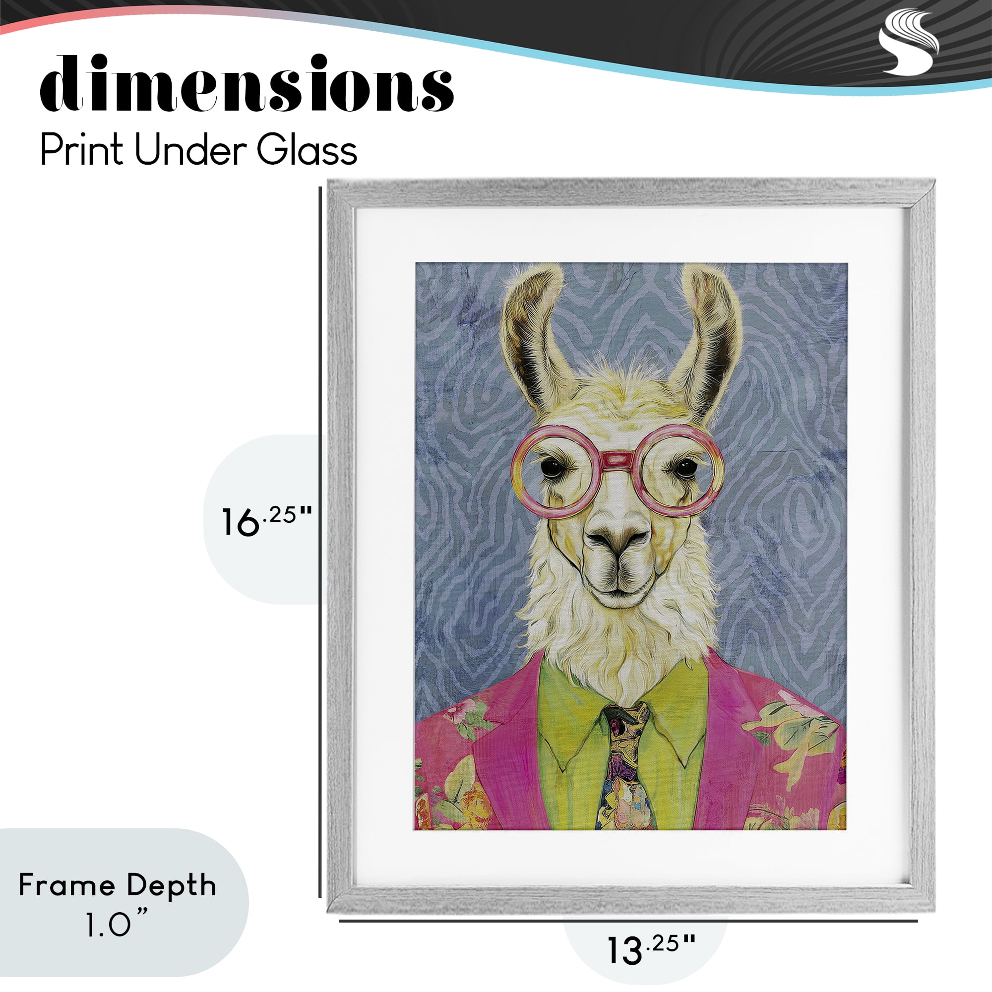 Stupell Industries Bright Gaze Llama Gray Framed Print Under Glass, design by Svetlana Aleynikova