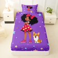 thumbnail image 3 of Castle Fairy Cute Black Girl Twin Sheets 3pcs,Cartoon Dog Stars Print Bedding,Violet Red Orange,1 Fitted Sheet, 1 Flat Sheet and 1 Pillowcase, 3 of 6