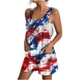 thumbnail image 3 of QATAINLAV Rompers 4th of July USA Flag Patriotic Jumper for Women Casual Sleeveless Strap Playsuits Lightweight Linen Going Out Sport Romper with Pockets Red XL, 3 of 6