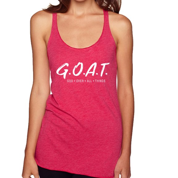 Wild Bobby Goat God Over All Things Inspirational/Christian Women Tri-Blend Racerback Tank Top, Shocking Pink, Small