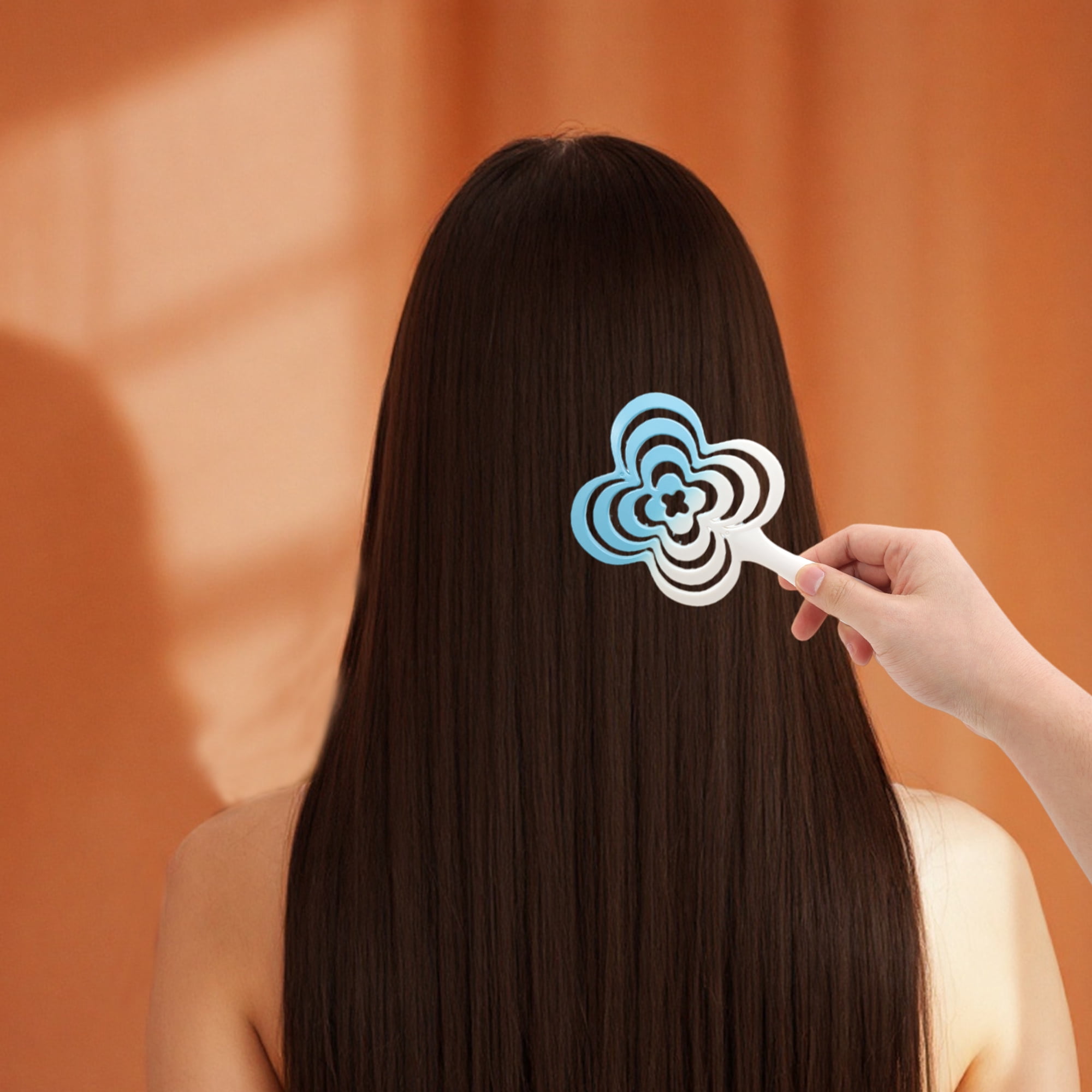 Unique Bargains 1 Pc Gradual Four-leaf Clovers Hollow Comb Hair Brush Blue