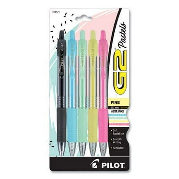 Pilot G2 Pastel Collection Premium Gel Ink Pens, Fine Point, Assorted Ink Colors, 5 Count