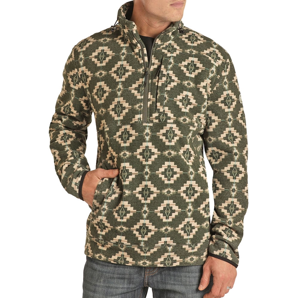 aztec print fleece pullover mens