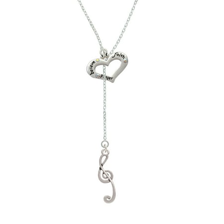 Long Lariat - Long Curly Clef - Believe Faith Prayer Heart Lariat Necklace