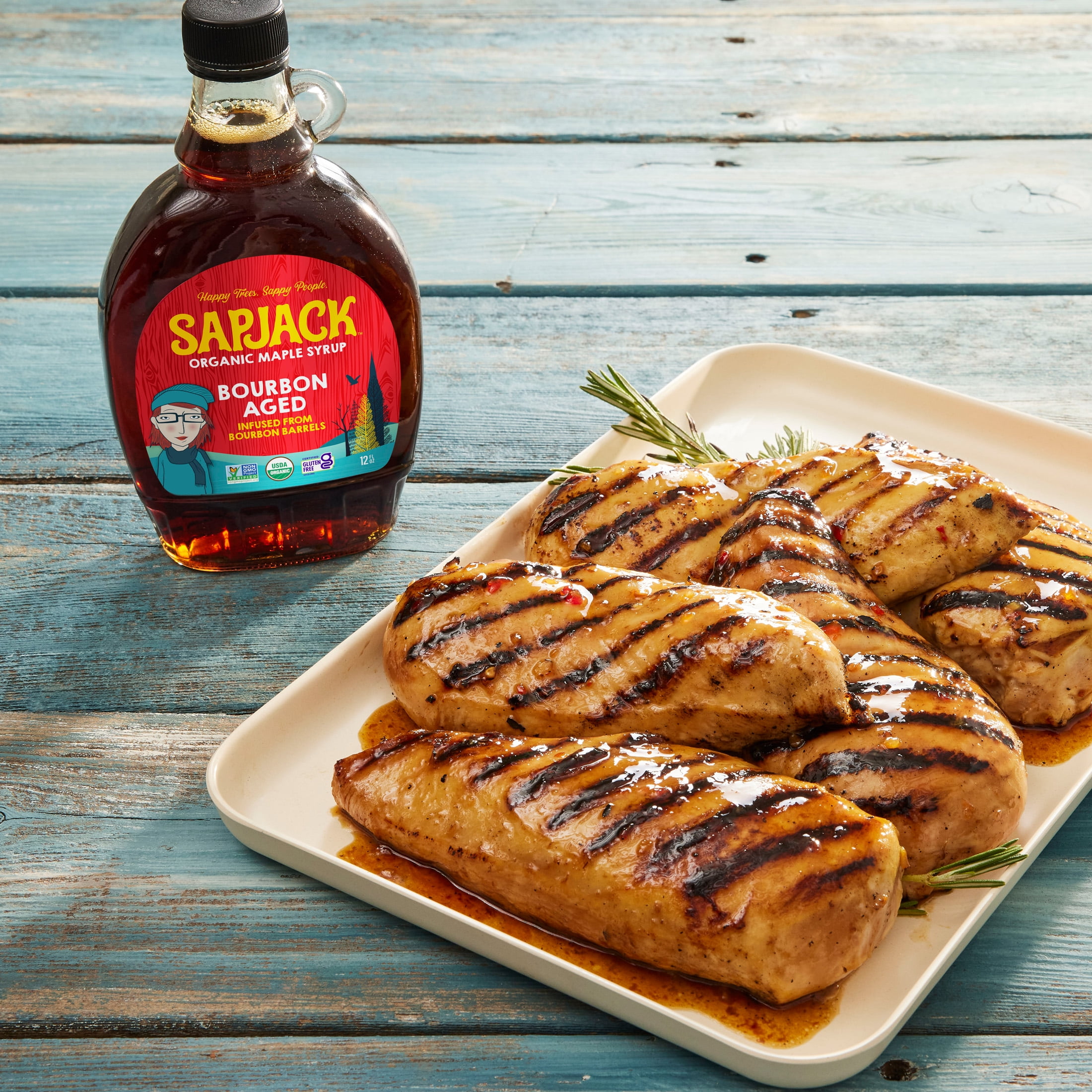 SAPJACK Bourbon Barrel Aged Organic Maple Syrup - 8 oz - 100% Pure Maple Syrup aged in Bourbon Barrels