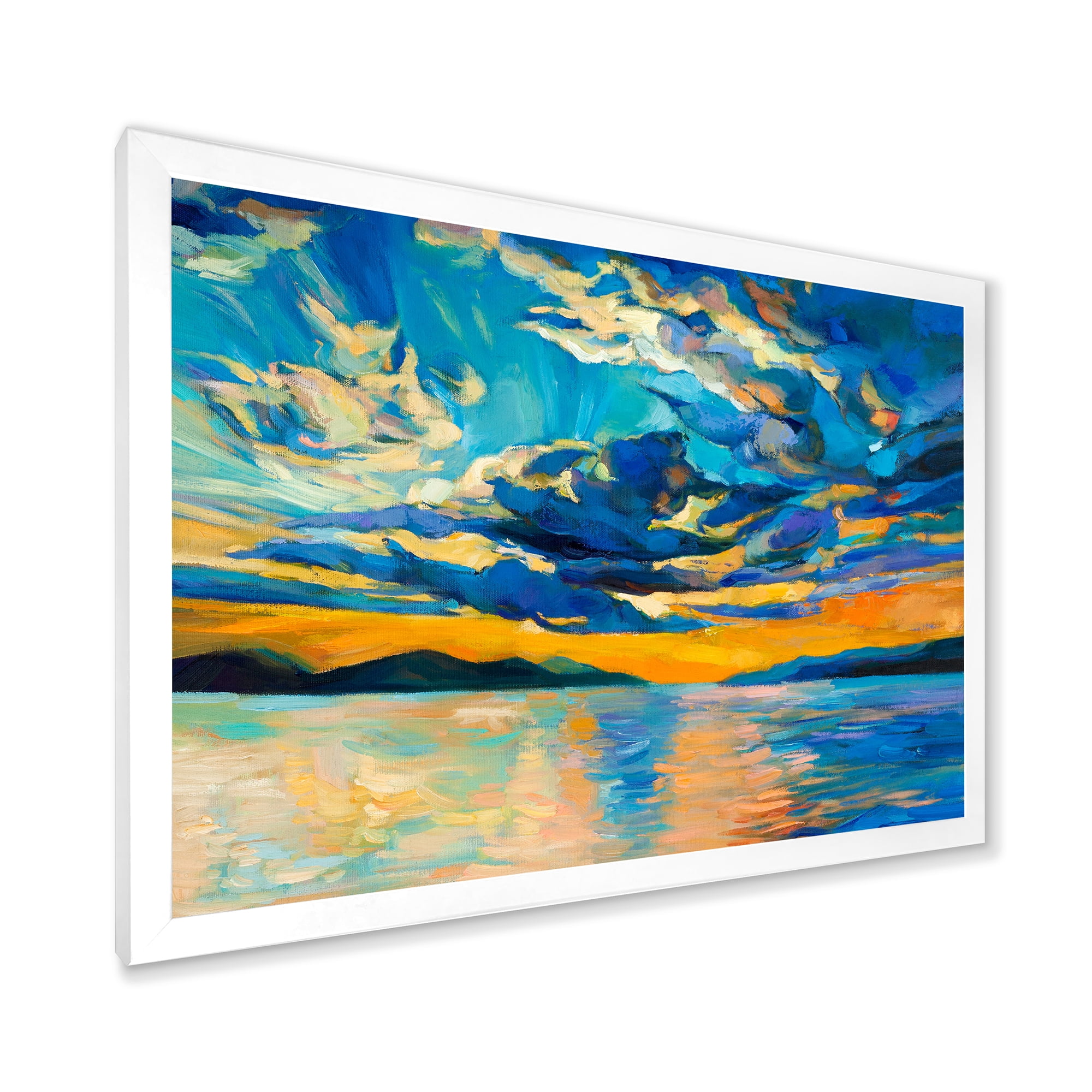 Designart 'Cloudy Sunset Over Wide Open Ocean Horizon' Nautical & Coastal Framed Art Print