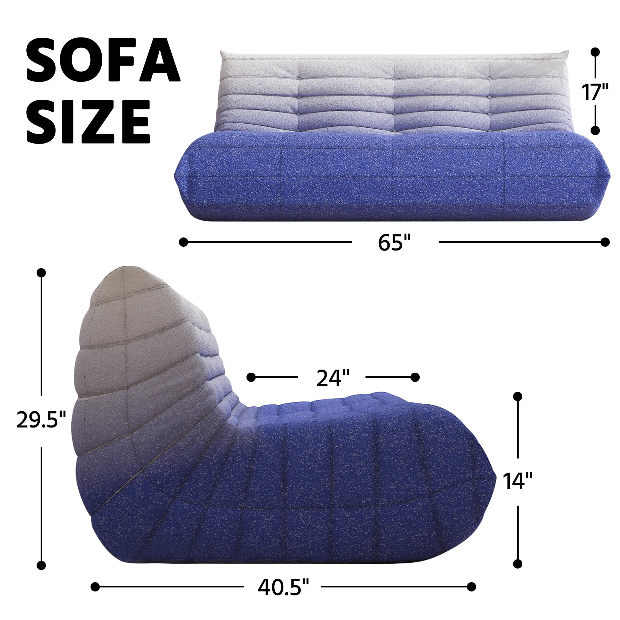 WHGBJA 3 Seaters Oversize Bean Bag Chair,Lazy Floor Togo Sofa Lounger,High-Density Sponges Filling Sofa Comfy Chairs for Adults,Fireside Chair Furniture Gift for Living Room Bedroom, White+Blue