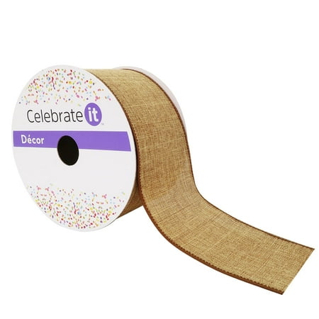 UPC: 0191518420272 | 2.5 Tan Faux Linen Wired Ribbon by Celebrate It™