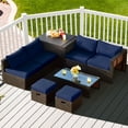 thumbnail image 3 of Gymax 8PCS Patio Rattan PE Wicker Conversation Set All-Weather Furniture Set w/ Cushions Navy, 3 of 7