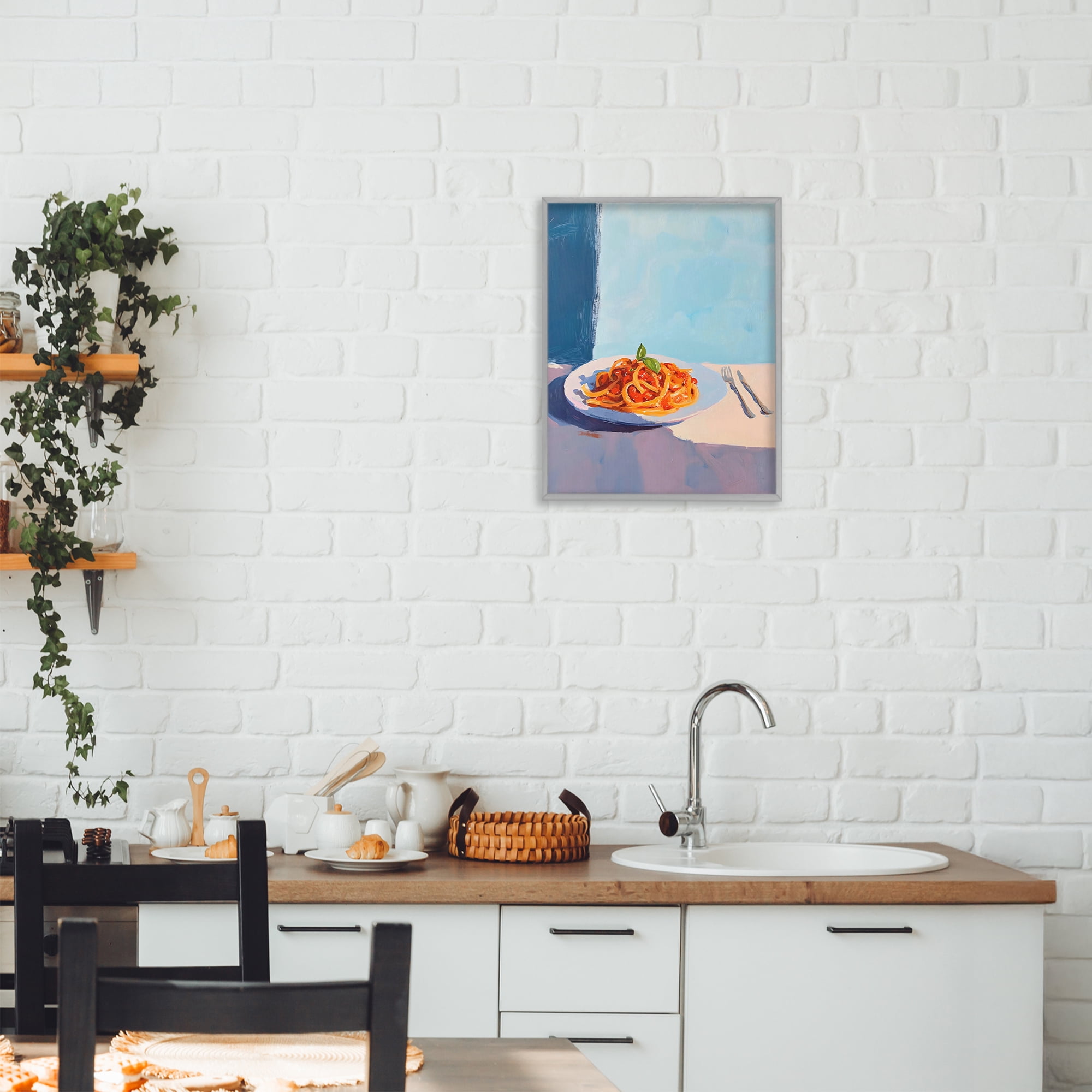 Stupell Industries Italian Spaghetti on Plate Gray Framed Giclee Art, design by The Prints Vibe
