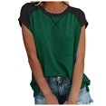 thumbnail image 1 of Pompotops Womens Solid Color Splicing Pockets Round Neck Casual Short Sleeves Tops, 1 of 8