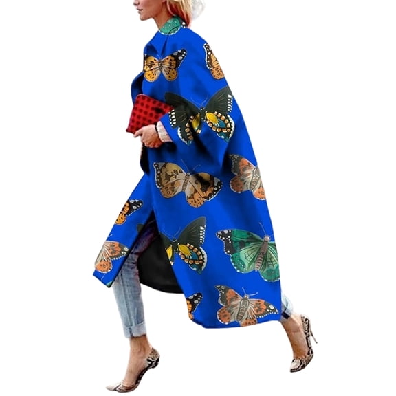 Women'S Winter Floral Print Coat Long Sleeve Lapel Ankle Length Long Trench Coat As Shown 6 XXXL