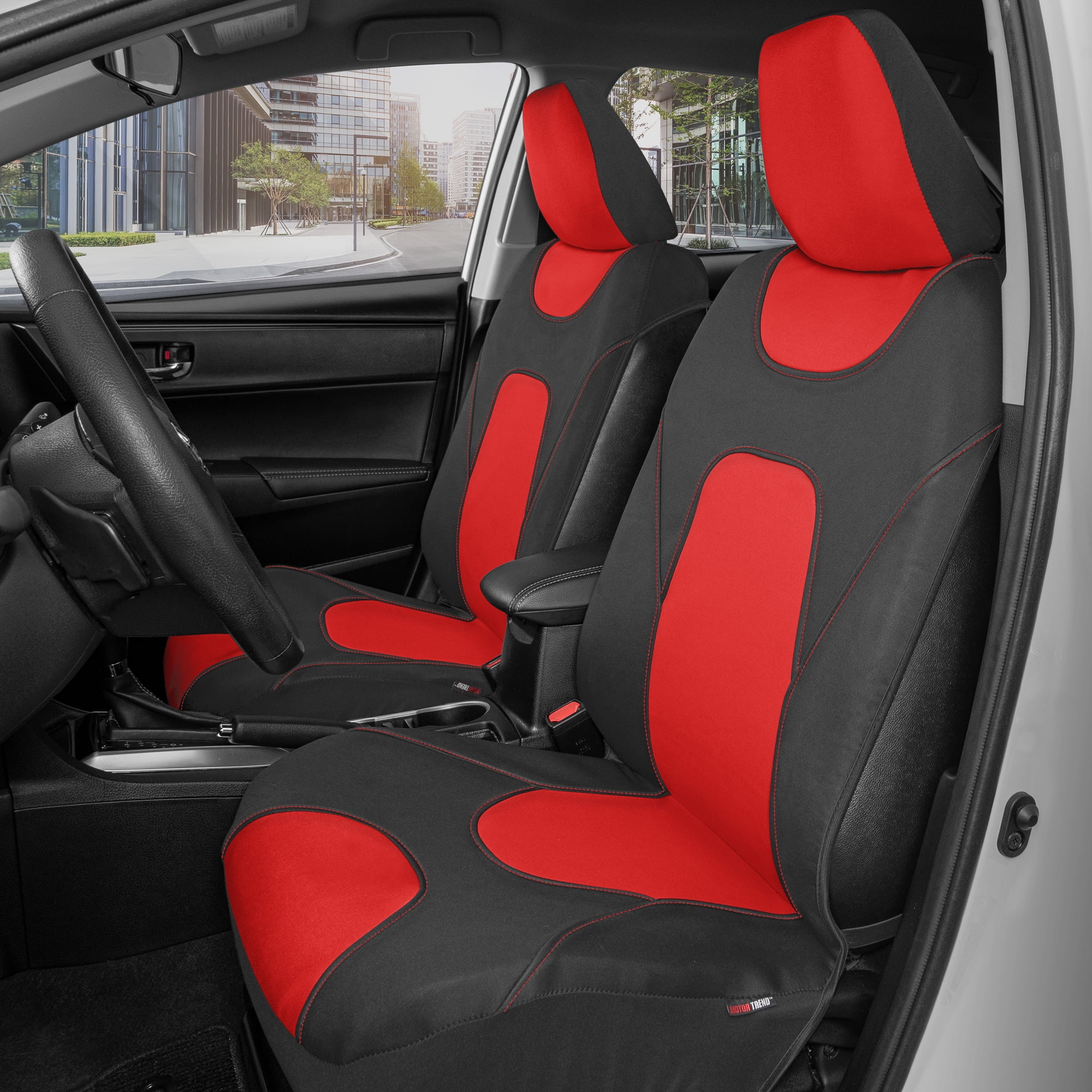 Motor Trend NeoCloth Waterproof Car Seat Covers Front & Rear Full Set, Red - Universal Fit for Car Truck Van SUV
