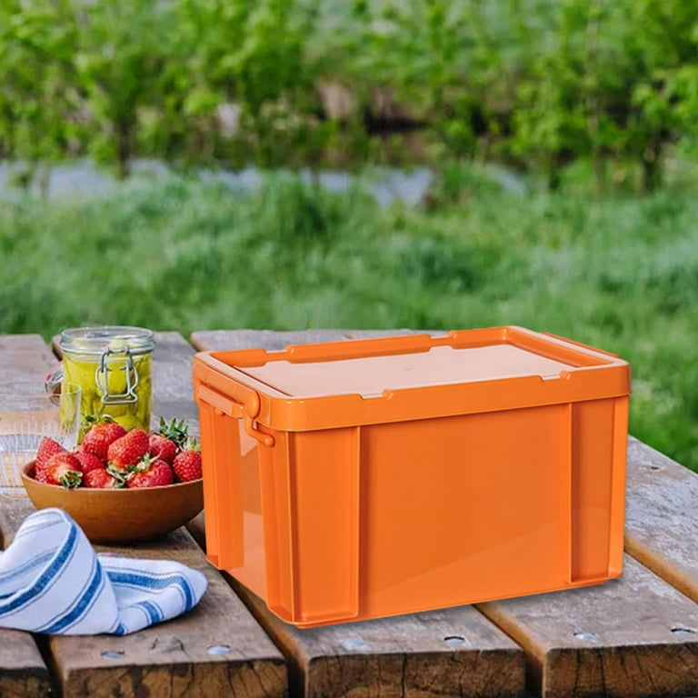 Heavy Duty Storage Bins, PP Storage Box, Durable Stackable Camping Storage Container for Moving House, Storage Room, Shoes, Shelf, Closet Orange, Size