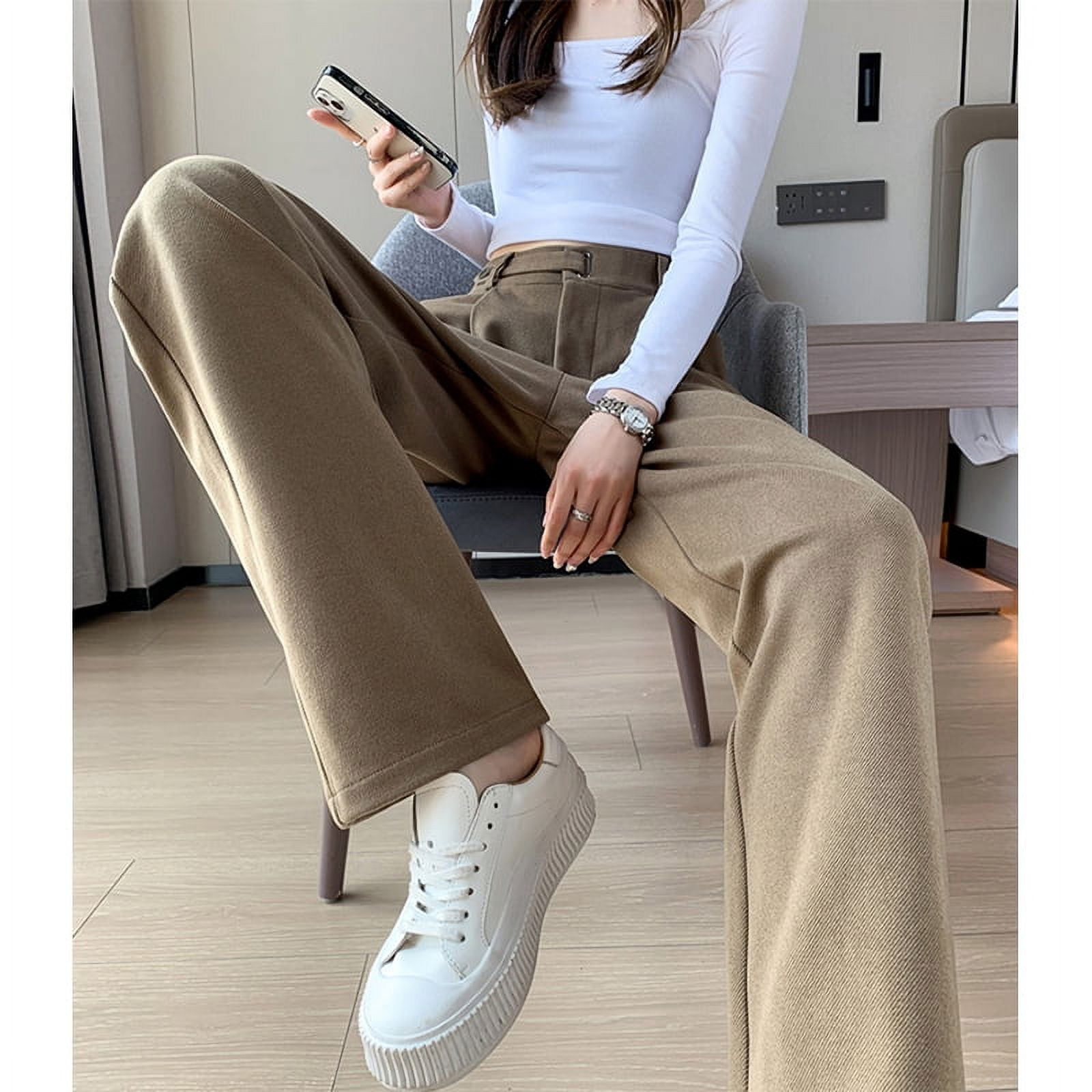 Winter Wool Wide Leg Pants Women Streetwear High Waist Suit Winter Wool Wide Leg Pants Women Streetwear High Waist Suit