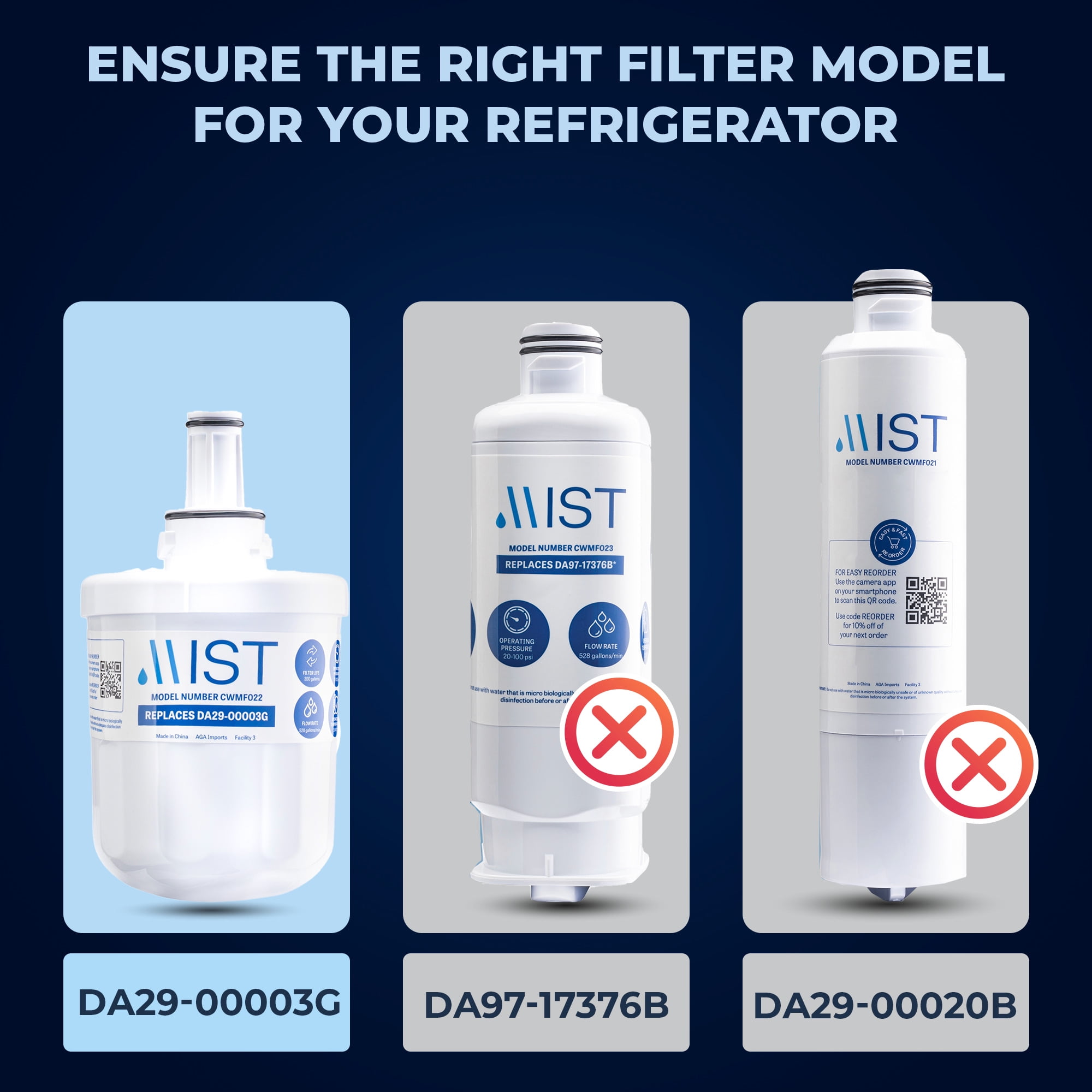Mist DA29-00003G Refrigerator Water Filter Replacement for Samsung DA29-00003F, HAFCU1 NSF Certified