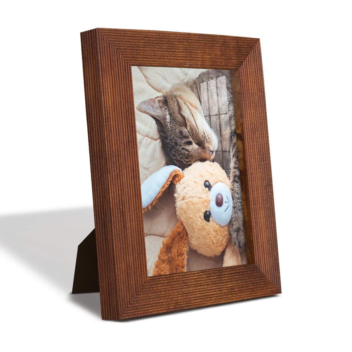 Grooved 3.5 in. x 5 in. Walnut Picture Frame Set (Set of 4)