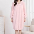 thumbnail image 2 of Kaemgyyd Womens Hooded Pullover Robe Knee Length Plush Bathrobe Soft Fluffy Lounger Robes Bow Front Clothes（Pink,One Size）, 2 of 5