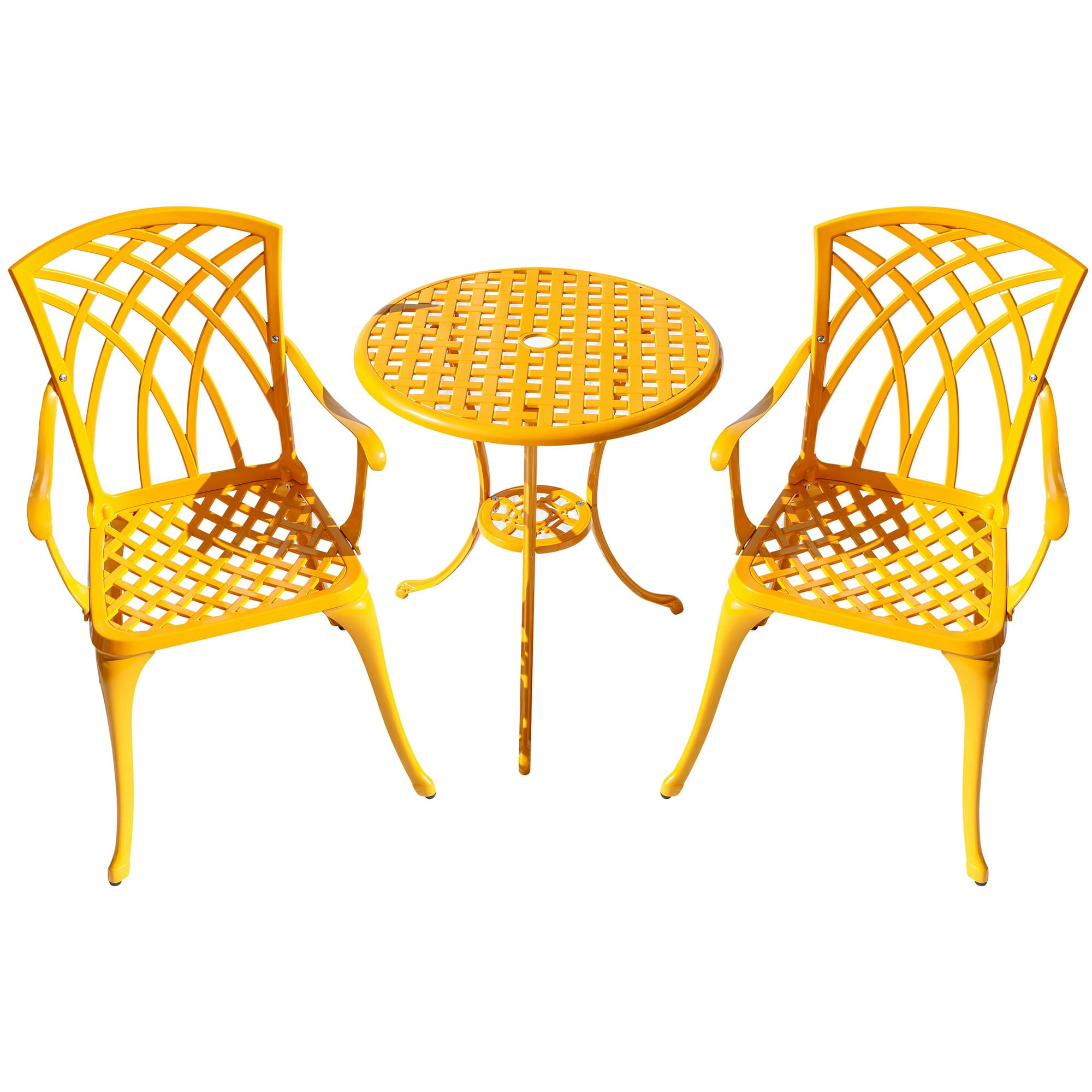 Pcs Yellow Patio Bistro Set Table Chairs Cast Aluminum