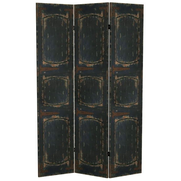 Oriental Furniture 6 ft. Tal Black Door Canvas Room Divider - 3 Panel