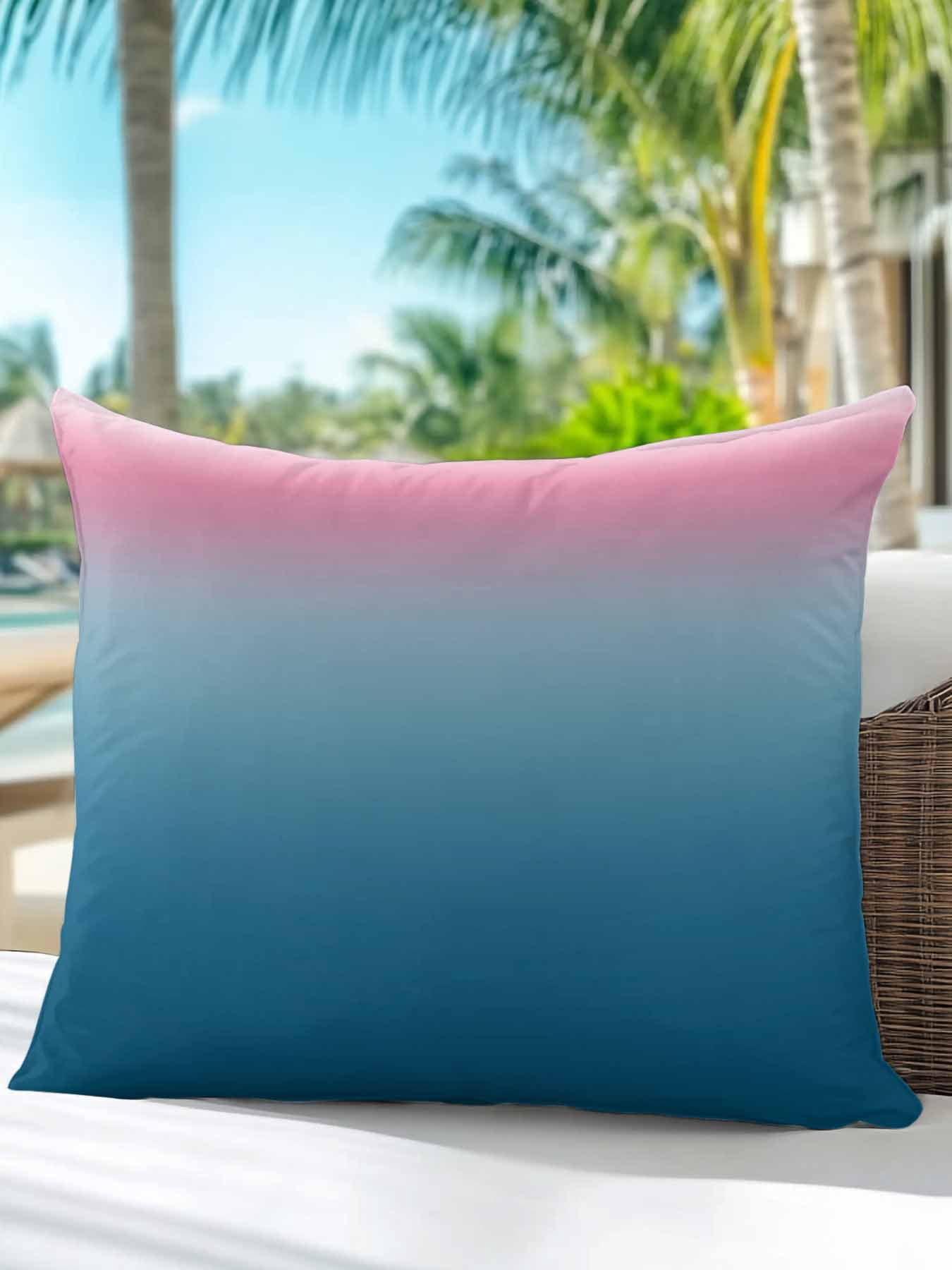 1 Pack Outdoor Throw Pillow, Pink Blue Ombre Waterproof Pillow with Insert Included, Modern Abstract Art Aesthetics Decorative Accent Cushion Sofa Pillows for Patio Porch, 16 x 16 In