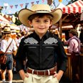 thumbnail image 2 of Gunia Boys Western Cowboy Shirts Children Fashion Chest Print Casual Large Sized Long Sleeved Collar Shirt Tshirt Boys Black 6-7 Years, 2 of 4