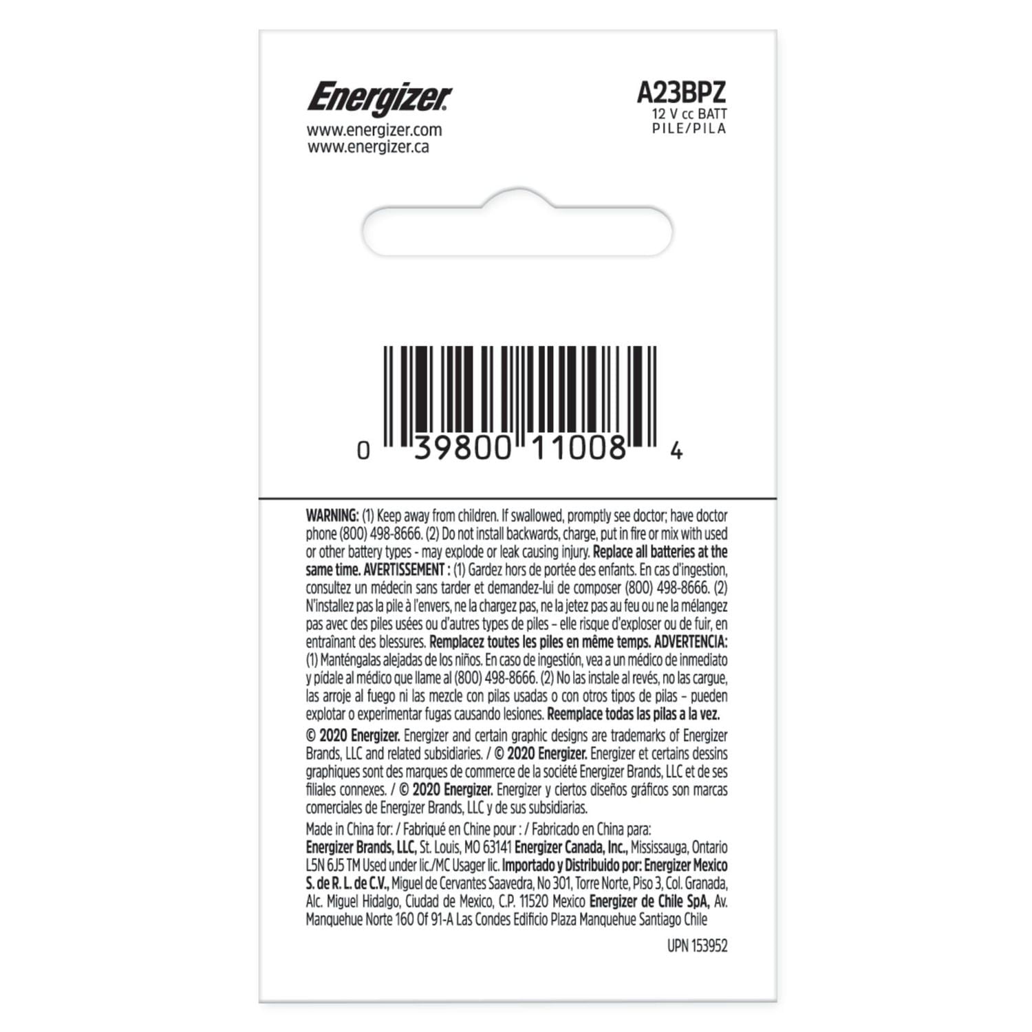 Energizer A23 Batteries (1 Pack), Miniature Alkaline Small Batteries, Pack of 1 battery