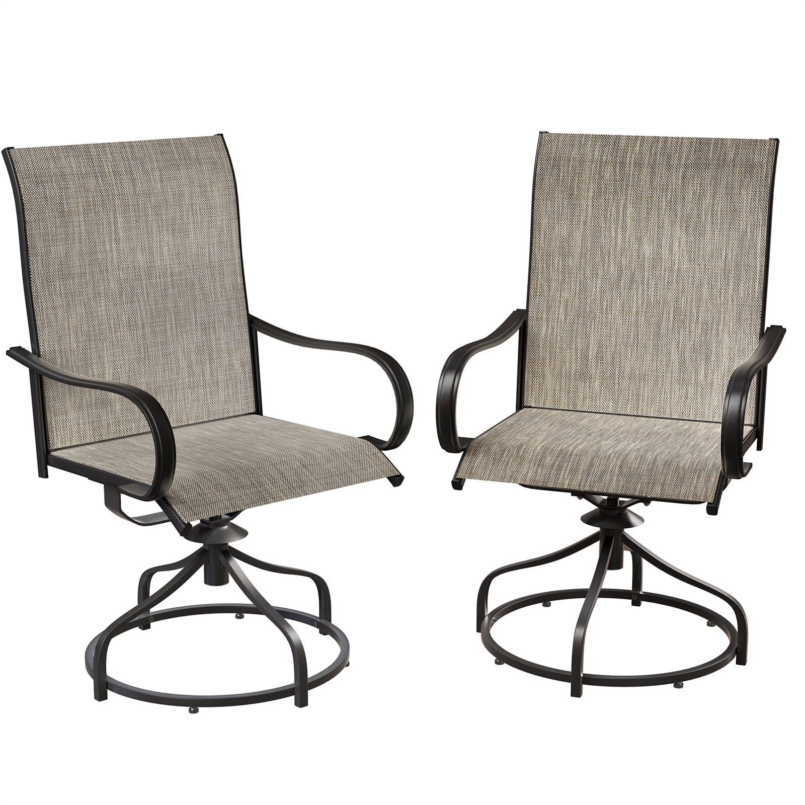 Pirecart 2 Pcs Outdoor Patio Swivel Chairs, High Back & Metal Frame, 360°  Patio Dining Chairs for Lawn, Garden, Deck, Brown