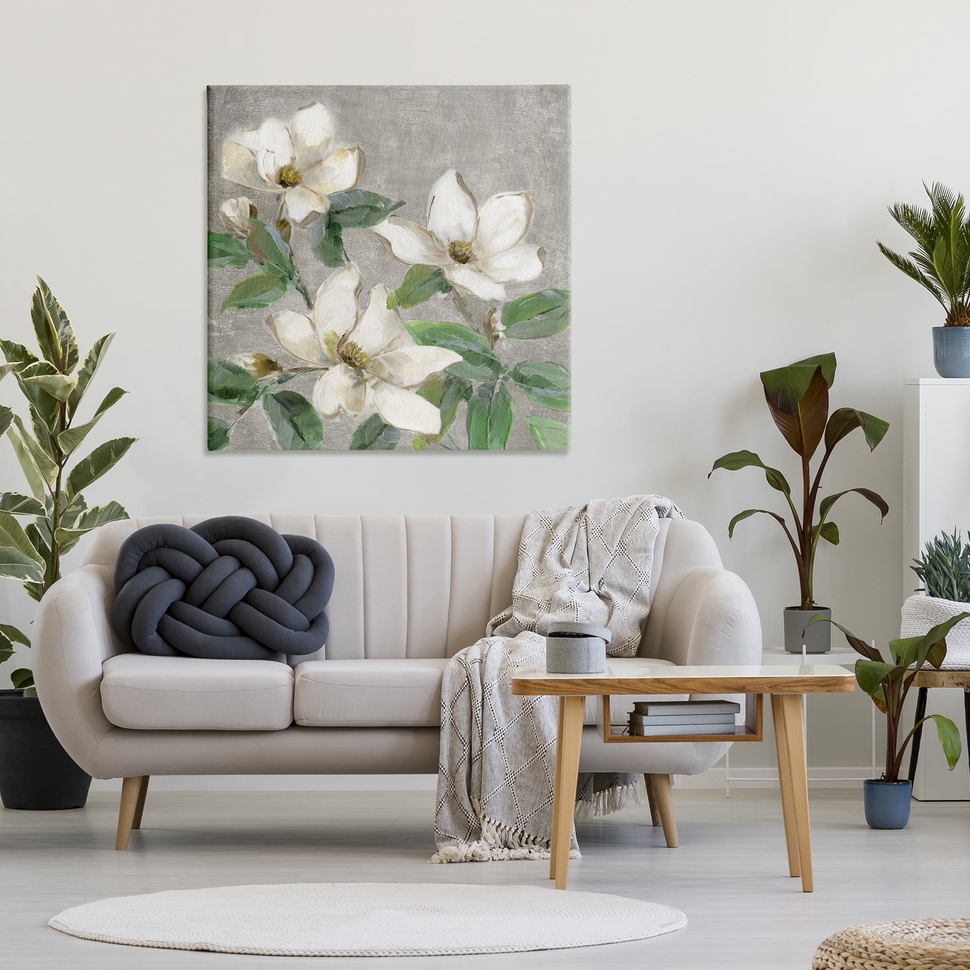 Stupell Industries Ivory Magnolias on Grey Canvas Wall Art, design by Sally Swatland