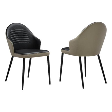 Nia 22 Inch Dining Chair Set of 2, Curved, Tufted Gray Faux Leather, Black