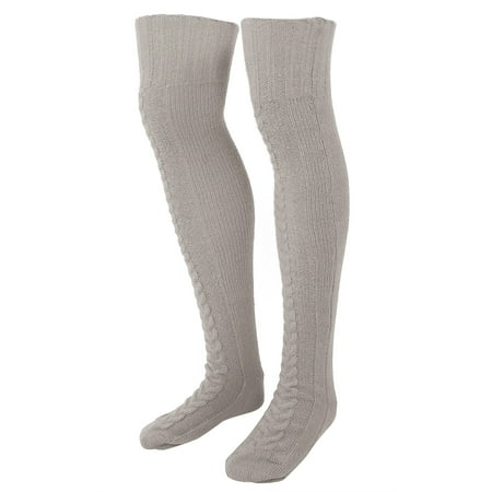 

Cable Knit Warm Leg Tube Warmers Stockings Winter Leg Tube Thigh High Boot Socksgray