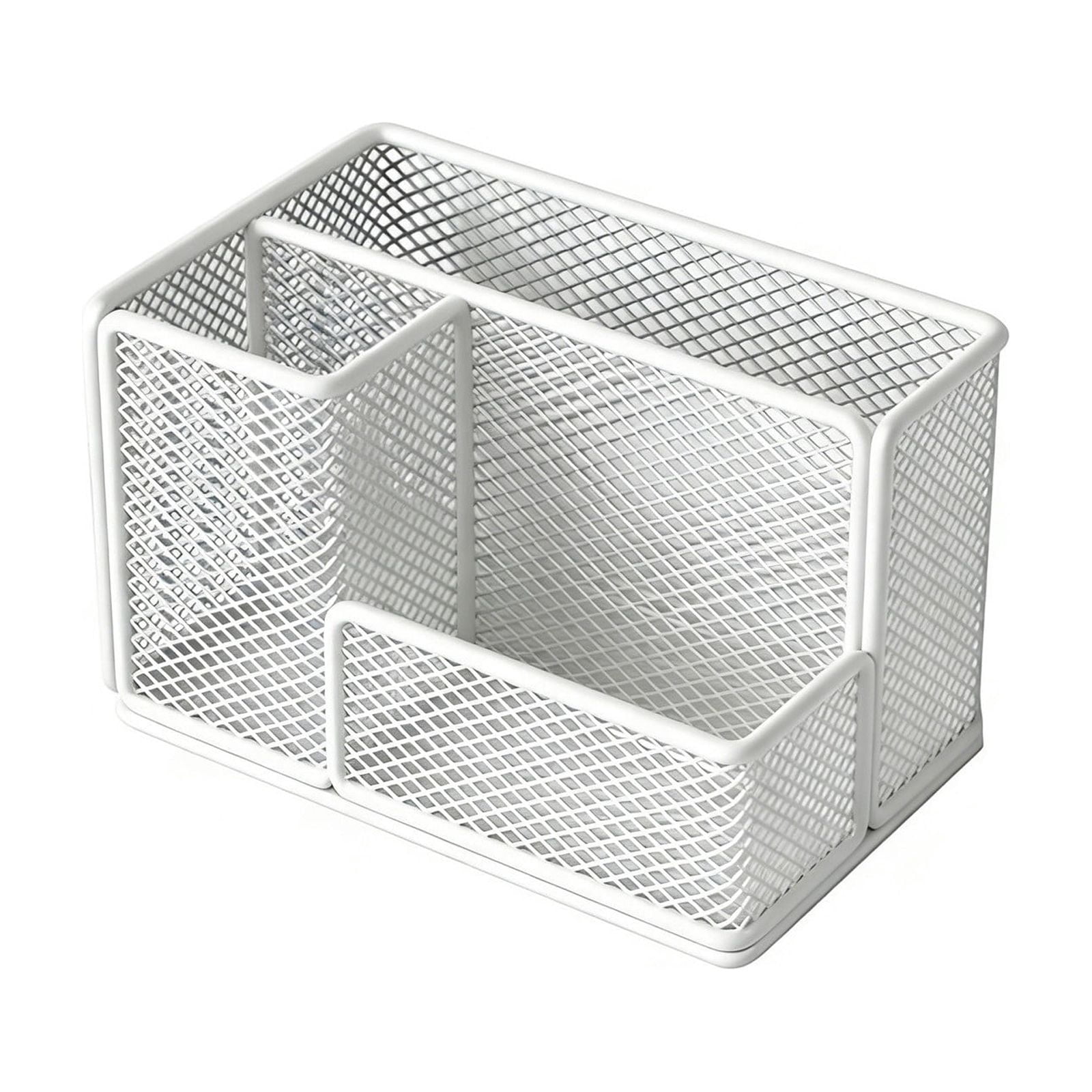 Mesh Pen Pencil Holder Desk Organizer, 3 Compartment Wire Desktop Pen Pencil Cup Caddy Office Supplies Desk Accessories for Home Office, White