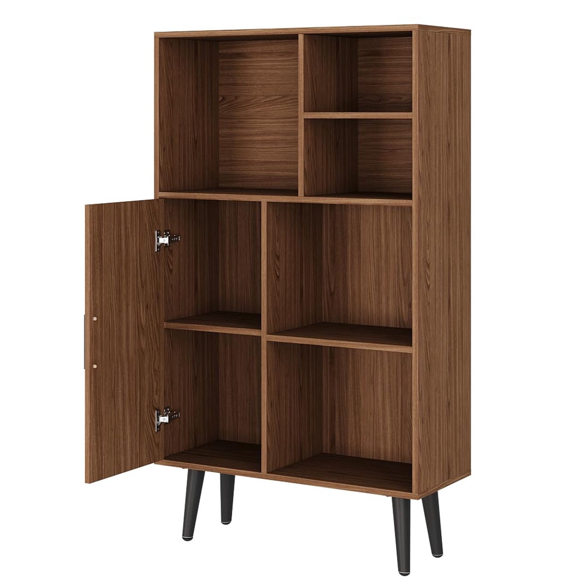 Ataucjin 4-Tier Display Walnut Bookcase,Book Shelf Cube Storage Cabinet with Legs, Freestanding Open Book Shelves for Living Room Furniture