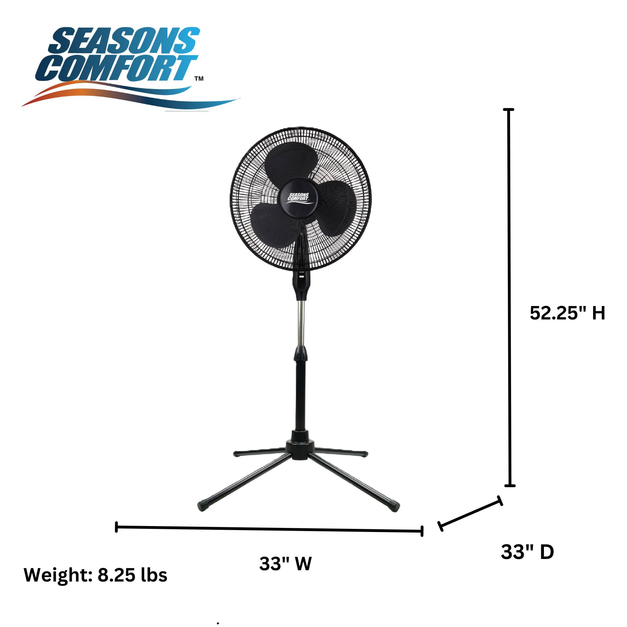 Seasons Comfort 18 Inch Oscillating Pedestal Fan, 3 Speeds, Adj Height - FPD18B