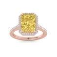 thumbnail image 2 of Ronaldo - Radiant Cut Canary Yellow Moissanite Lab- Diamond Engagement Ring With Pave Band and Halo, 2 of 5