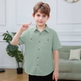 thumbnail image 2 of Ticikt Boys Button Up Shirt, Short Sleeve Casual Solid Little/Big Kids Shirt with Pockets,Color:Army Green, 2 of 4