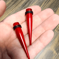 thumbnail image 3 of Metallic Cherry Red Acrylic O-ring Ear Tapers, 3 of 3