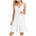 thumbnail image 1 of Robe Mini à Bretelles Spaghetti Col en V d'Été pour Femmes Robe Tunique Décontractée à Manches Courtes Robe de Plage à Volants, 1 of 8