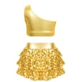 thumbnail image 5 of AWZXDE Girls Sequin Dance Outfit Two Piece Stretchy Comfort Fit Performance Skirt And Top For Parties Events Stage Shows Activewear Gold,11-12 Years, 5 of 6