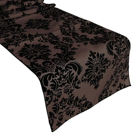 

Flocked Damask Table Runner Black on Brown