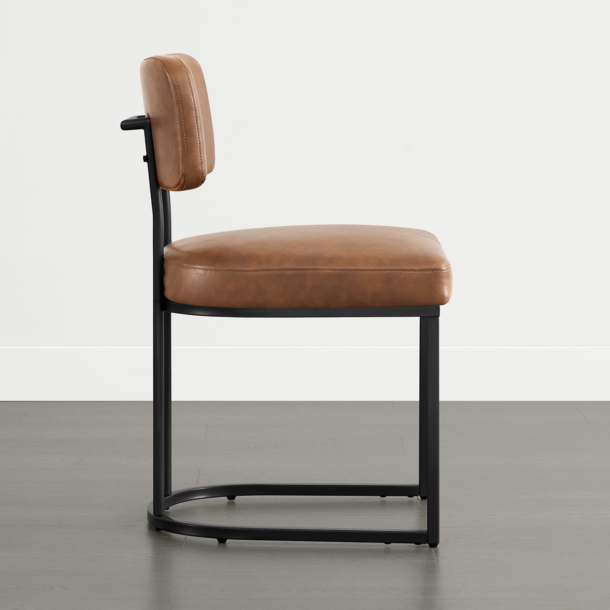 Spruce & Spring Modern Low-Back Metal Dining Chair with Upholstered Seat Set of 3, Brown&Black Metal Frame