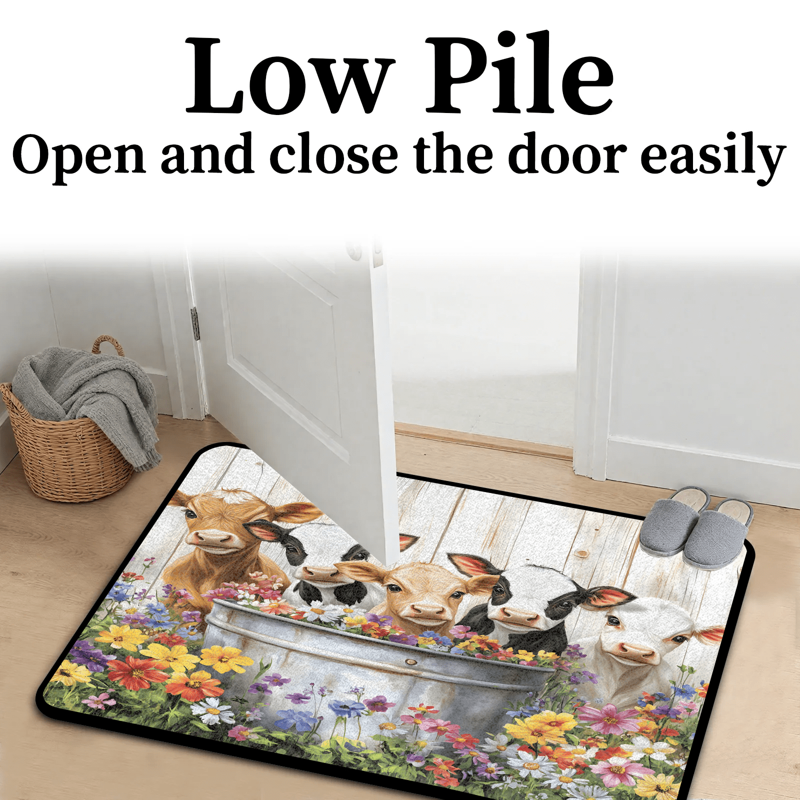 CURLYOOT Highland Cow Front Door Mat, Washable Non-Slip Farmhouse Floral Door Mat, Indoor Outdoor Floor Mats Absorbent Welcome Doormat for Entrance 20" x 30"