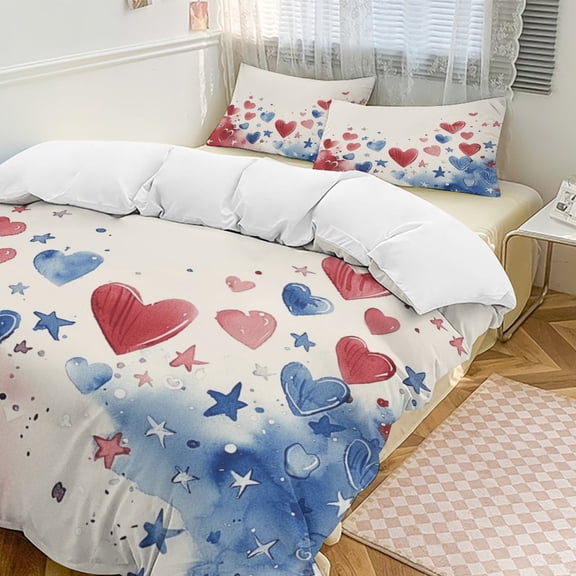 4th of July Duvet Cover Set Pattern Soft Bedding Set Comforter Cover Set(1 Duvet Cover   2 Pillowcases)