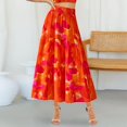 thumbnail image 4 of Women’s High Waist Maxi Skirt with Leaf Print Elastic Waistband Tiered Flowy A Line Long Skirt for Casual Wear Dark Purple 2XL, 4 of 6
