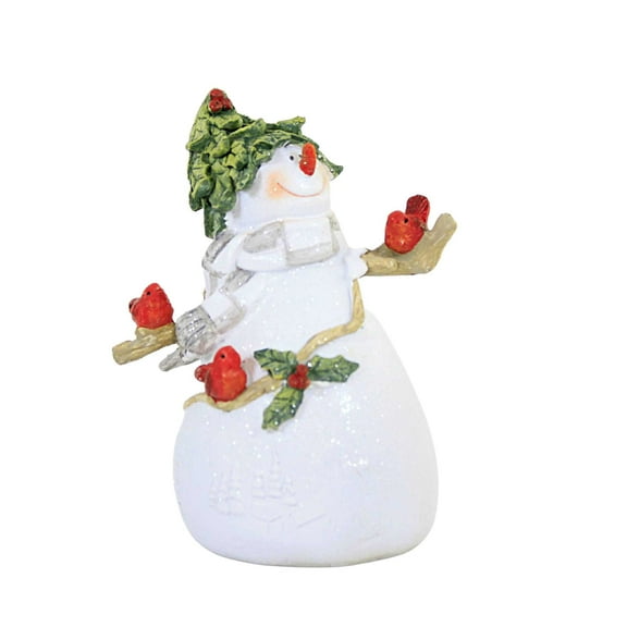 Christmas Snowman W/ Cardinal Figurine Holly Hat Red Bird Y8871 Three Birds