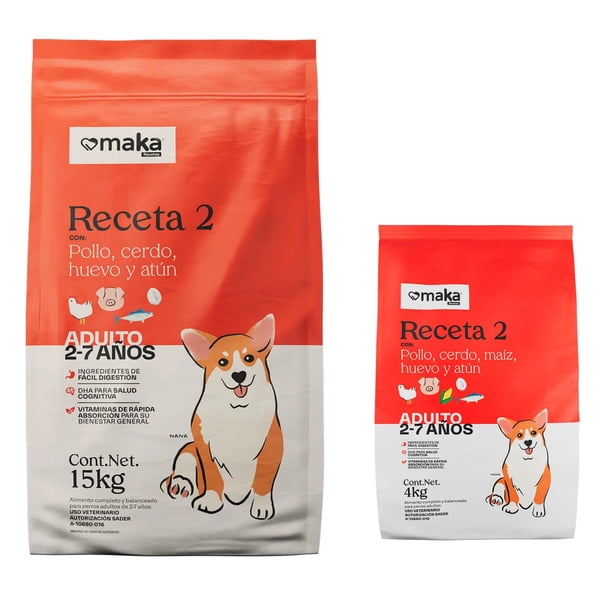 Maka Receta 2 Adulto Razas Medianas y Grandes 15 Kg + Maka Receta 2 Adulto Razas Medianas y Grandes 4KG
