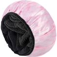 thumbnail image 1 of LAICAIW Shower Cap,Extra Large Triple Layer Bathing Cap with Dry Hair Function for Women Microfiber Terry Cloth Silky Satin 100% Waterproof Reusable Long Hair Bath Caps (Pink), 1 of 7