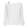 thumbnail image 4 of Babysbule Womens Tops Sets Blouse Women's Casual Round Neck Solid Color Leaking Shoulder Long Sleeve Pullover Tops Blouses Fall Saving, 4 of 9
